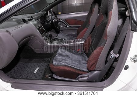 Novosibirsk/ Russia - April 11, 2020: Toyota Celica, Steering Wheel, Shift Lever, Multimedia  System