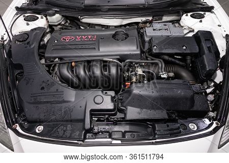 Novosibirsk/ Russia - April 11, 2020: Toyota Celica, Close Up Detail Of  Car Engine, Front View. Int
