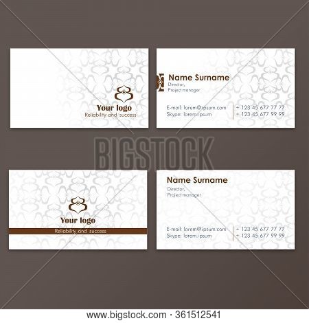 Business Cards Template Set 4 With Floral Vintage Anstract Patterns And, Horizontal, Natural Colors.