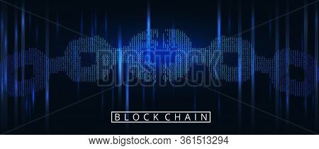 Blockchain Digital Illuminated Shape. Chain Shape In Code Matrix Background. Disconected Torn Chain 