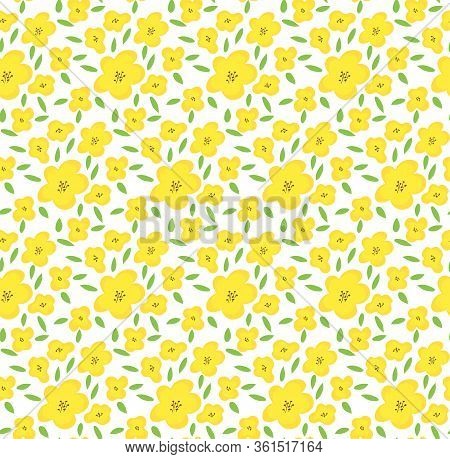 Yellow Flower Seamless Pattern, Cute Tiny Blossom For Fabric, Fashion Textile, Feminine Print, Fresh