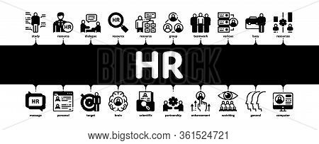 Hr Human Resources Minimal Infographic Web Banner Vector. Hr Management And Research, Strategy And I