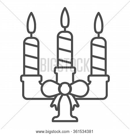 Retro Candleholder Thin Line Icon. Candlestick With Three Lighted Candles Outline Style Pictogram On