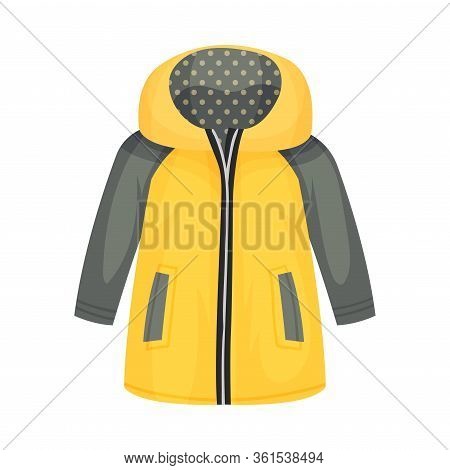 Yellow Zippered Anorak With Hood And Side Pockets As Womenswear Vector Illustration