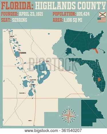 Large And Detailed Map Of Hioghlands County In Florida, Usa.