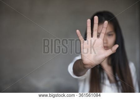 Woman Raised Her Hand For Dissuade, The Concept Of Stopping Violence Against Women Andand Human Traf