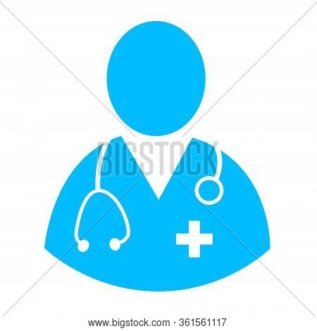 Blue Medical Doctor Flat Vector Icon Islolated On White. Simple Doctor Avatar Concept, Logo Element 