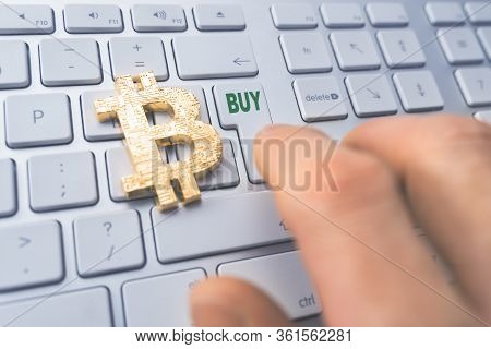 Bitcoin Buy Concept. Toned Soft Focus Picture. Conceptual Image For Worldwide Cryptocurrency And Dig