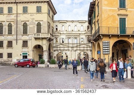 Verona, Italy, September 27, 2015 : Porta Dei Borsari - Dating To The 1st Century, This Arched Limes