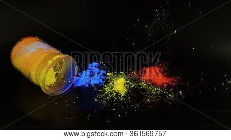 Photoluminescence Chemical Materials, Called Fluorescent. Powder Glows In The Dark Under Uv Light Ra