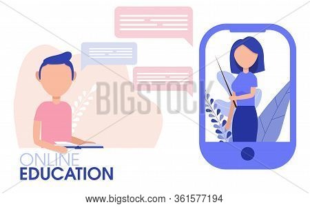 Online Training Student With Digital Course With Teacher. Online School Webinar, Video Stream On Dev