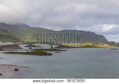 The Fredvang Bridges, Fredvangbruene, Are Two Cantilever Bridges Bridge Next To Ramberg In Lofoten, 