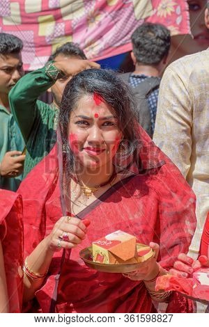 Women Participate In Sindur Khela At A Puja Pandal On The Last Day Of Durga Puja At Baghbazar Sarboj