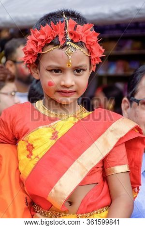 Women Participate In Sindur Khela At A Puja Pandal On The Last Day Of Durga Puja At Baghbazar Sarboj
