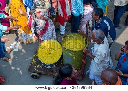 Women Participate In Sindur Khela At A Puja Pandal On The Last Day Of Durga Puja At Baghbazar Sarboj