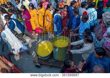 Women Participate In Sindur Khela At A Puja Pandal On The Last Day Of Durga Puja At Baghbazar Sarboj
