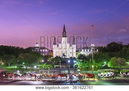 New Orleans, Louisiana, USA view at Jackson Square at night.