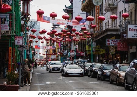 San Francisco, California, Usa - November 2017: Daytime At Chinatown In San Francisco. Luxury Lambor