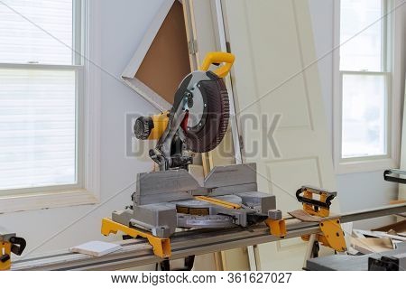 Close Up Of Circular Saw For Under Construction Of Circular Saw Sharp Rotary Blade Wood Work Equipme
