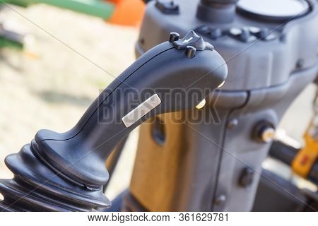 Operating Control Panel With Buttons In Agricultural Or Industrial Machine. Detail Of Vehicle