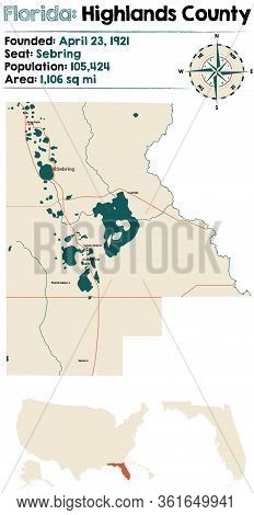 Large And Detailed Map Of Highlands County In Florida, Usa.