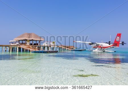 05.19.2019 - Ari Atoll, Maldives: Exotic Scene With Trans Maldivian Airways Seaplane On Maldives Sea