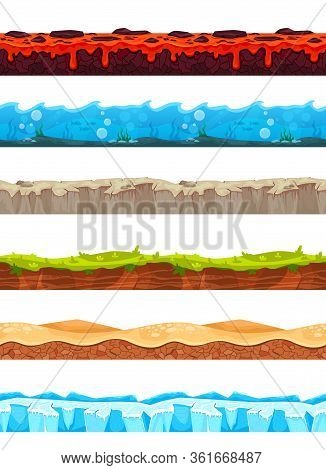 Set Of Seamless Isolated Landscape Images With Patterns Of Ice Magma Stones Land Relief For Game Use