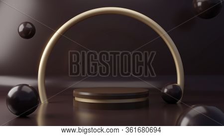 Dark Chocolate Color Product Pedestal Stand On Background. Abstract Minimal Geometry Concept. Studio
