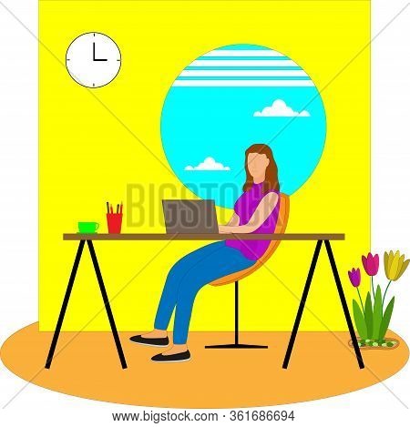 Vector Illustration Of Stay And Work At Home For The People