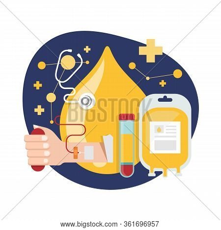 Plasma Concept With Blood Donation , Plasma Bag And Plasma Drop Sign Vector Design