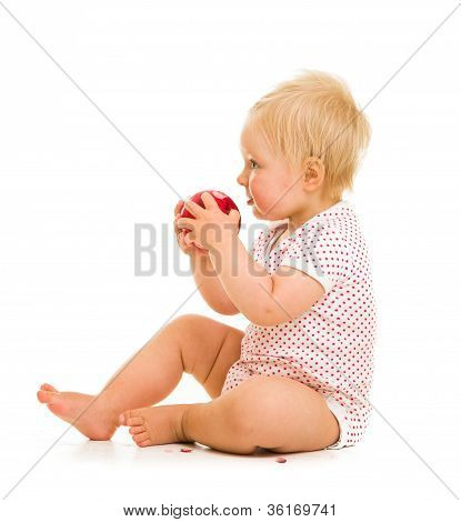 Cute Infant Girl Learining To Eat With Spoon