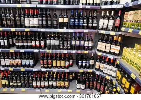 Torrevieja, Valenciana, Spain - Apr 17 2020 : Food For Sale In Empty Shop Due To Covid-19 Virus And 