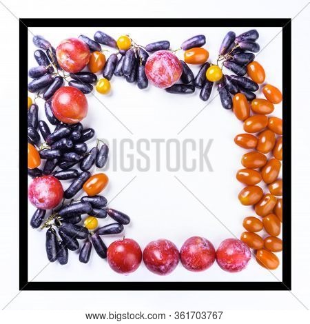 Frame Of High Quality Collection Of Fresh Fruits, Berries On A White Background, Super Antioxidants,