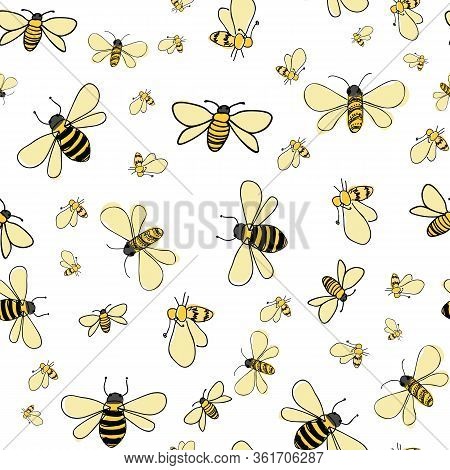 Flitter Bees Scattered Seamless Vector Repeat On White Background Ssurface Design Pattern Tile