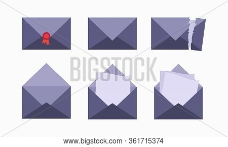 A Set Of Envelopes. Open Envelopes. Vector Illustration.
