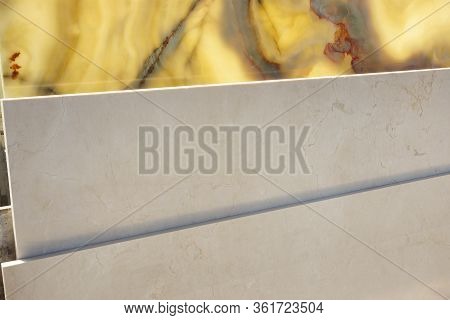 Polished Natural Stone Yellow Onyx, Backlit And Beige Marble