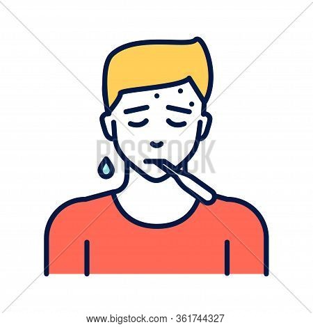 High Fever Color Line Icon. Flu, Allergy Symptom. Pictogram For Web Page, Mobile App, Promo. Editabl