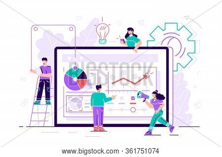 Laptop Screen With A Website. People Are Building A Business On The Internet. Teamwork.promotion Of 