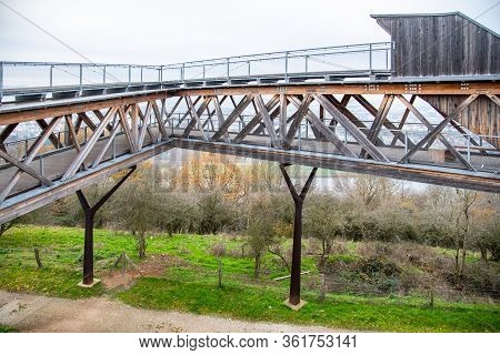 Koblenz, Germany - December 02, 2019: Modern Viewing Platform On Koblenz Hill. View On The Historica