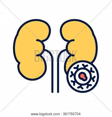 Kidney Cancer Line Color Icon. Oncology. Isolated Vector Element. Outline Pictogram For Web Page, Mo