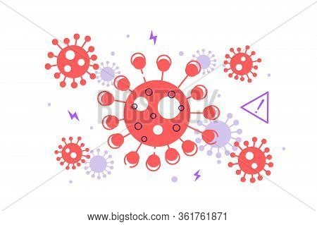 Group Of Virions Isolated On White Background. Small Infectious Agents. Virus Pathogen. Viral Microo