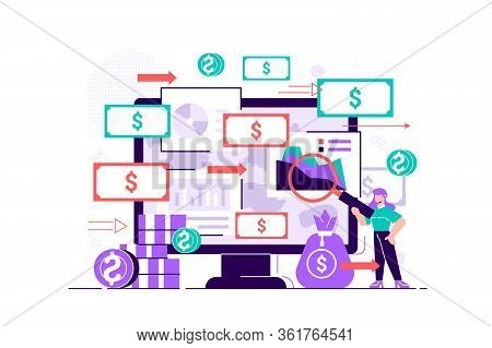 Cash Flow Vector Illustration. Flat Tiny Money Management Person Concept. Financial Wealth Payment A