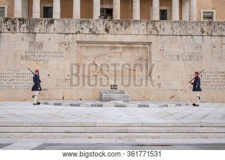 Greece, Athens - November 30, 2019: The Evzones Or Evzonoi A Ceremonial Unit That Guards The Greek T