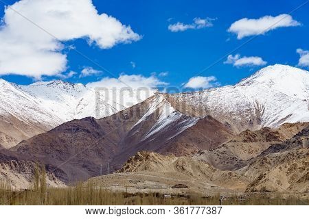 Panorama Of The Beautiful Mountains That Surround Leh At Sunlight - Ladakh, Jammu And Kashmir, India