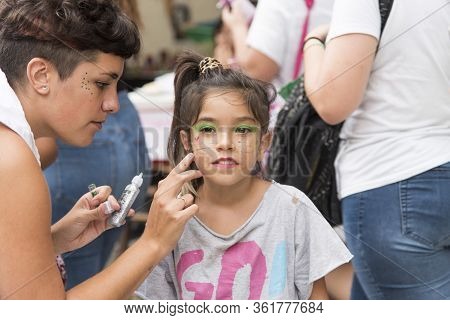 Caba, Buenos Aires / Argentina; March 9, 2020: International Womens Day. Girl Preparing To Participa