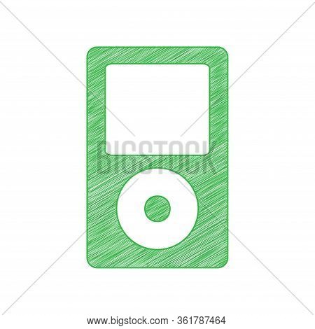 Portable Music Device. Green Scribble Icon With Solid Contour On White Background. Illustration.
