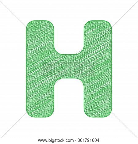 Letter H Sign Design Template Element. Green Scribble Icon With Solid Contour On White Background. I
