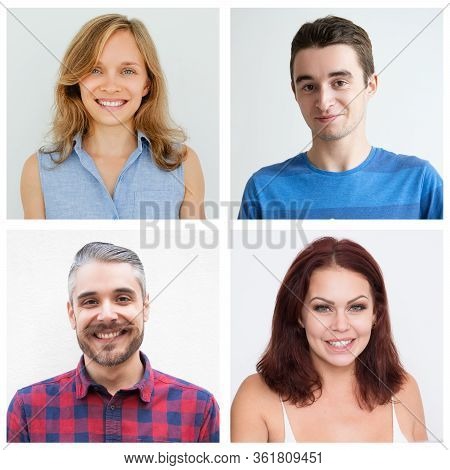 Young Smiling Cute Caucasian People Chest-up Collective Portrait. White Attractive Young People Wear