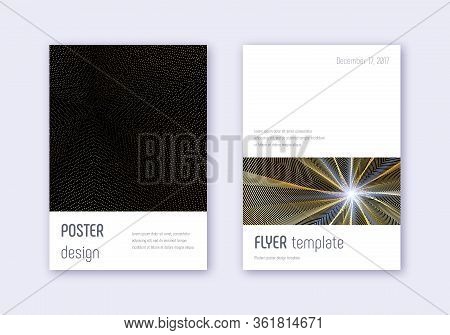 Minimalistic Cover Design Template Set. Gold Abstract Lines On Black Background. Ecstatic Cover Desi