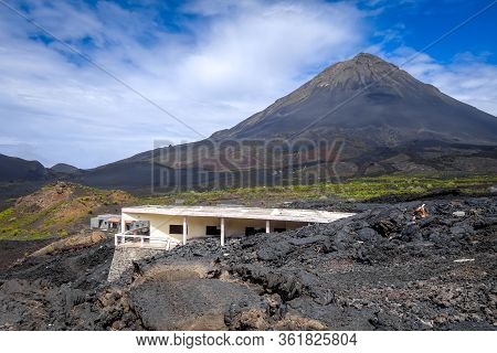 Pico Do Fogo And Village Destroyed By Volcanic Eruption In Cha Das Caldeiras, Cape Verde
